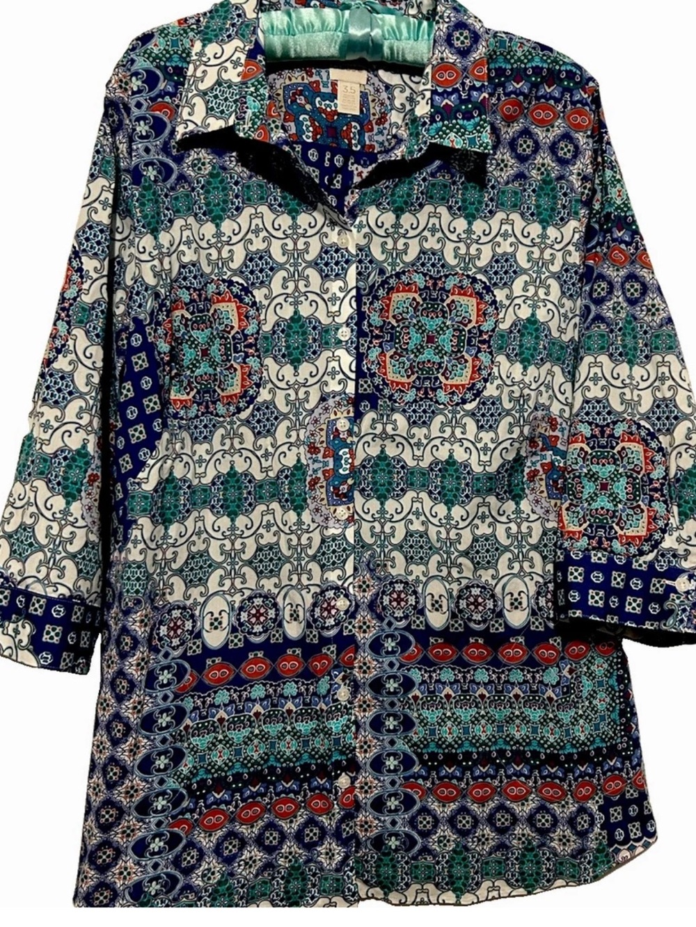 Chico’s Top 3.5 Paisley Print Cotton Button Down No Iron Casual Shirt Blouse XL